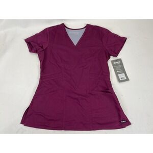 Greys Anatomy Barco Scrubs 3 PKT Stylized Princess V Neck Top Womens S Wine NWT